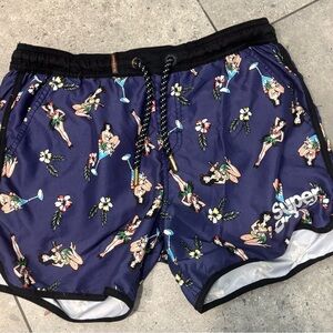 Superdry Men's Navy Swim Trunks with Tropical Print